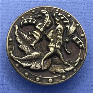 Large “Gnomes Carrying Lilies of the Valley” brass button.