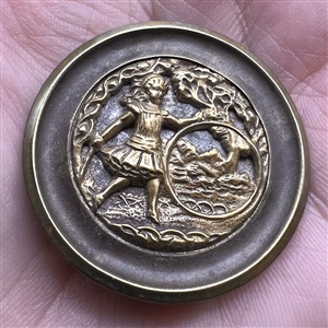 “Hoop Rolling” brass story button.