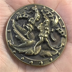 Large “Gnomes Carrying Lilies of the Valley” brass button.