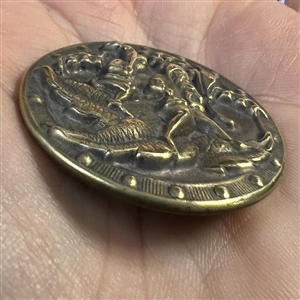 Large “Gnomes Carrying Lilies of the Valley” brass button.