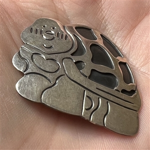 Silver button of a turtle.