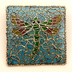Extra large modern plique-a-jour dragon fly button.
