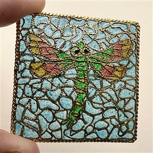 Extra large modern plique-a-jour dragon fly button.