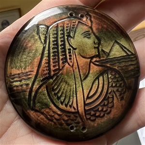 HUGE Vintage celluloid tight top trim button of Cleopatra.