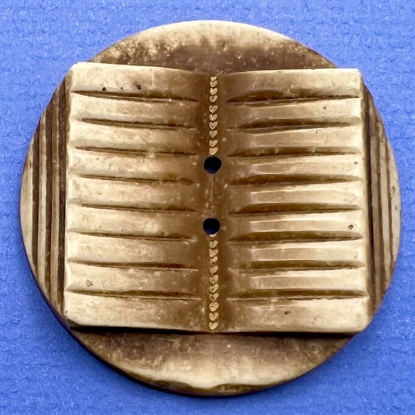 Extra large casein button of an open book.