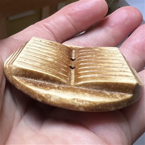 Extra large casein button of an open book.