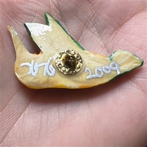 Kevin Kinne realistic hummingbird studio button.