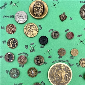 Card of forty six Asian themed buttons.