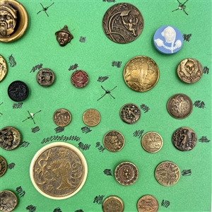 Card of forty six Asian themed buttons.