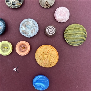 Card of thirty four French textured plastic buttons.