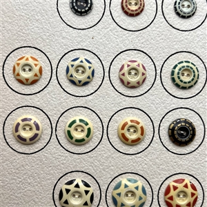 Card of 42 aluminum stencil buttons.