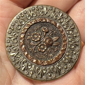 Victorian copper flowers in silvered brass button.