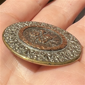 Victorian copper flowers in silvered brass button.