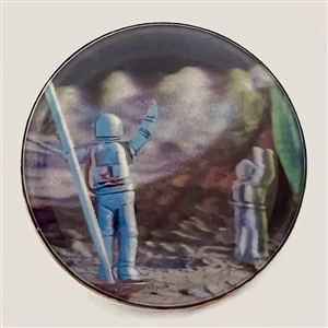 Wessel watch crystal studio holographic button commemorating moon landing.