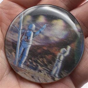 Wessel watch crystal studio holographic button commemorating moon landing.