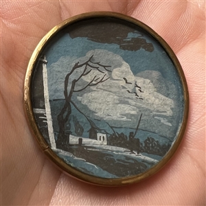 An 18th c. Unusual night scene painting under glass button.