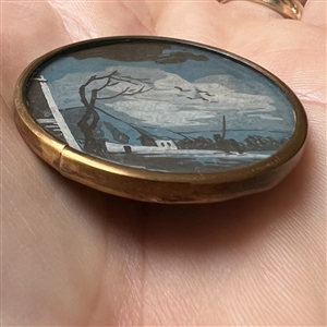 An 18th c. Unusual night scene painting under glass button.