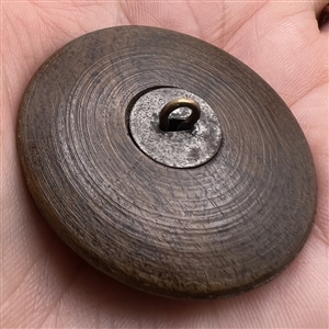 A 19th c. reverse-painted glass spaniel dog mounted in wood button. 