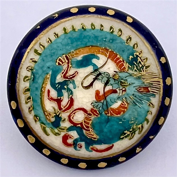 Fabulous Japanese Satsuma button of a blue dragon.