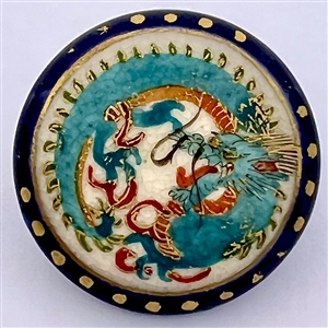 Fabulous Japanese Satsuma button of a blue dragon.