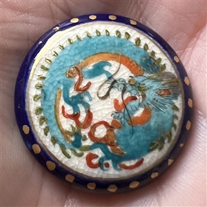 Fabulous Japanese Satsuma button of a blue dragon.