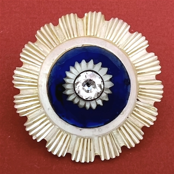 A RARE 18th c. carved mother of pearl button with cobalt glass.