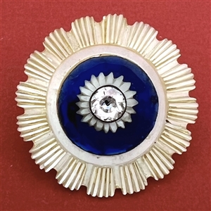 A RARE 18th c. carved mother of pearl button with cobalt glass.