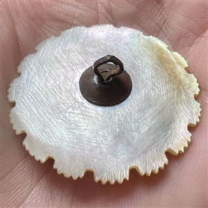 A RARE 18th c. carved mother of pearl button with cobalt glass.