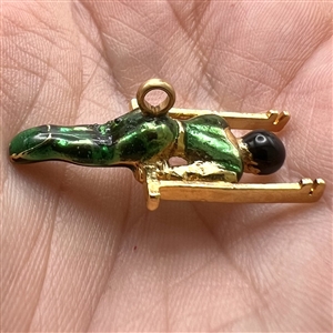 Realistic acrobat on a trapeze “Under the Big Top” favor button.