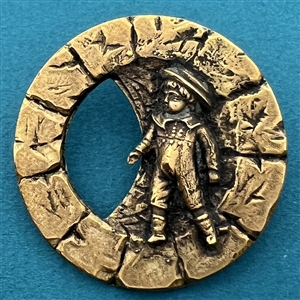 RARE brass button of Little Tommy Stout, Kate Greenaway.