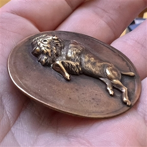 Large handmade copper and brass button of a buffalo.