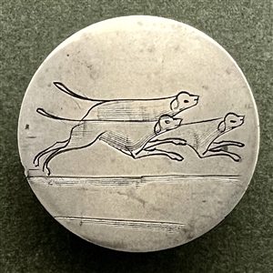 An 18th c. Tombac sporting button of three hunting dogs. 
