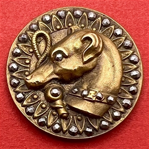 SCARCE - “Whippet Head” brass button of dog with riding crop.