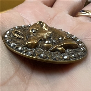 SCARCE - “Whippet Head” brass button of dog with riding crop.