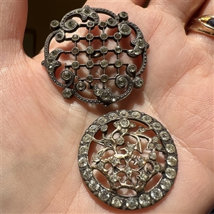 Two Victorian white metal with pastes buttons.