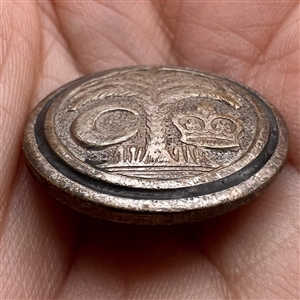 Deccan silver button of palm tree, moon and crown.