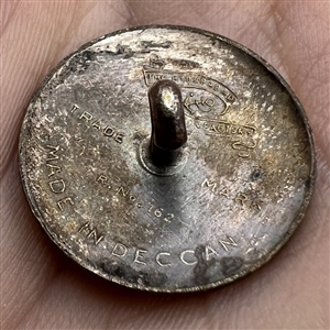 Deccan silver button of palm tree, moon and crown.