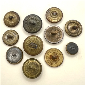 Eleven of assorted foreign and U.S. Uniform buttons.