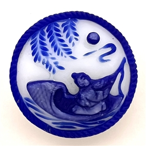Large Chinese Peking glass button of man fishing in a boat.