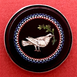 Italian micro mosaic button of a dove with an olive branch.