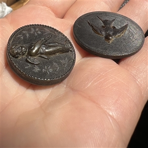 Two buttons of molded horn.