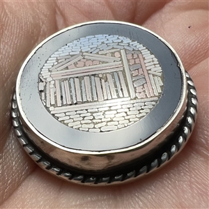 Italian micro mosaic button of a Greek temple.