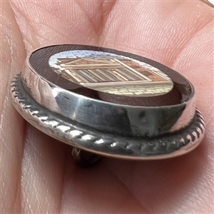 Italian micro mosaic button of a Greek temple.
