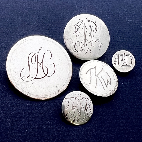 Five 18th c. and 19th c. engraved  Monogram buttons.