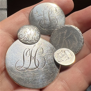Five 18th c. and 19th c. engraved  Monogram buttons.