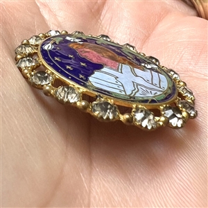 RARE 19th c. Joan of Arc enamel button with pastes.