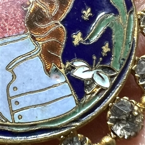 RARE 19th c. Joan of Arc enamel button with pastes.