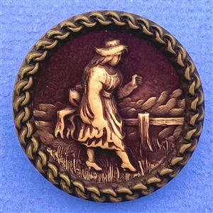 Rare large “Victorian Girl” ivoroid button.