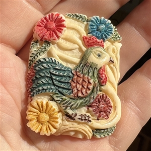 Colorful chicken and flowers natural material button.