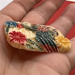 Colorful chicken and flowers natural material button.